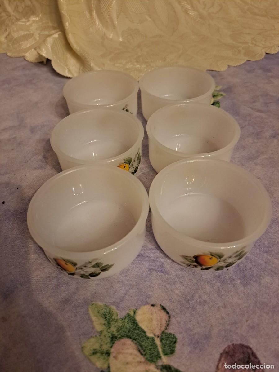 Vintage: Lote de 6 cuencos de opalina, Arcopal France, decorados con frutas