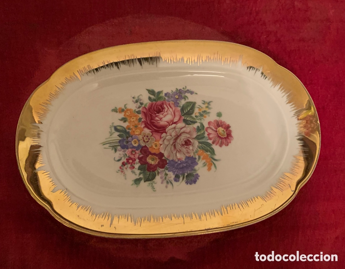 Vintage: Bandeja Limoges Porcelana Francesa Floral Dorada