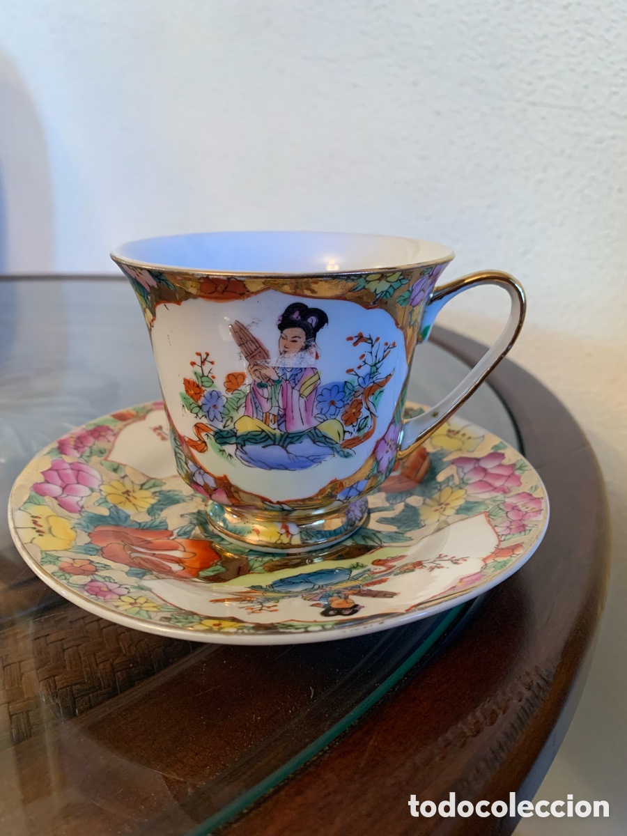 Vintage: Taza grande vintage de porcelana estilo oriental con plato