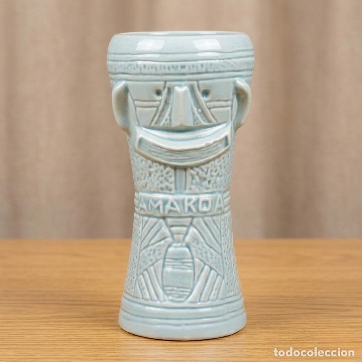 Vintage: Vaso Tiki Amakoa. Cer&aacute;mica azul. C&oacute;ctel ex&oacute;tico. Vintage a&ntilde;os 70-80