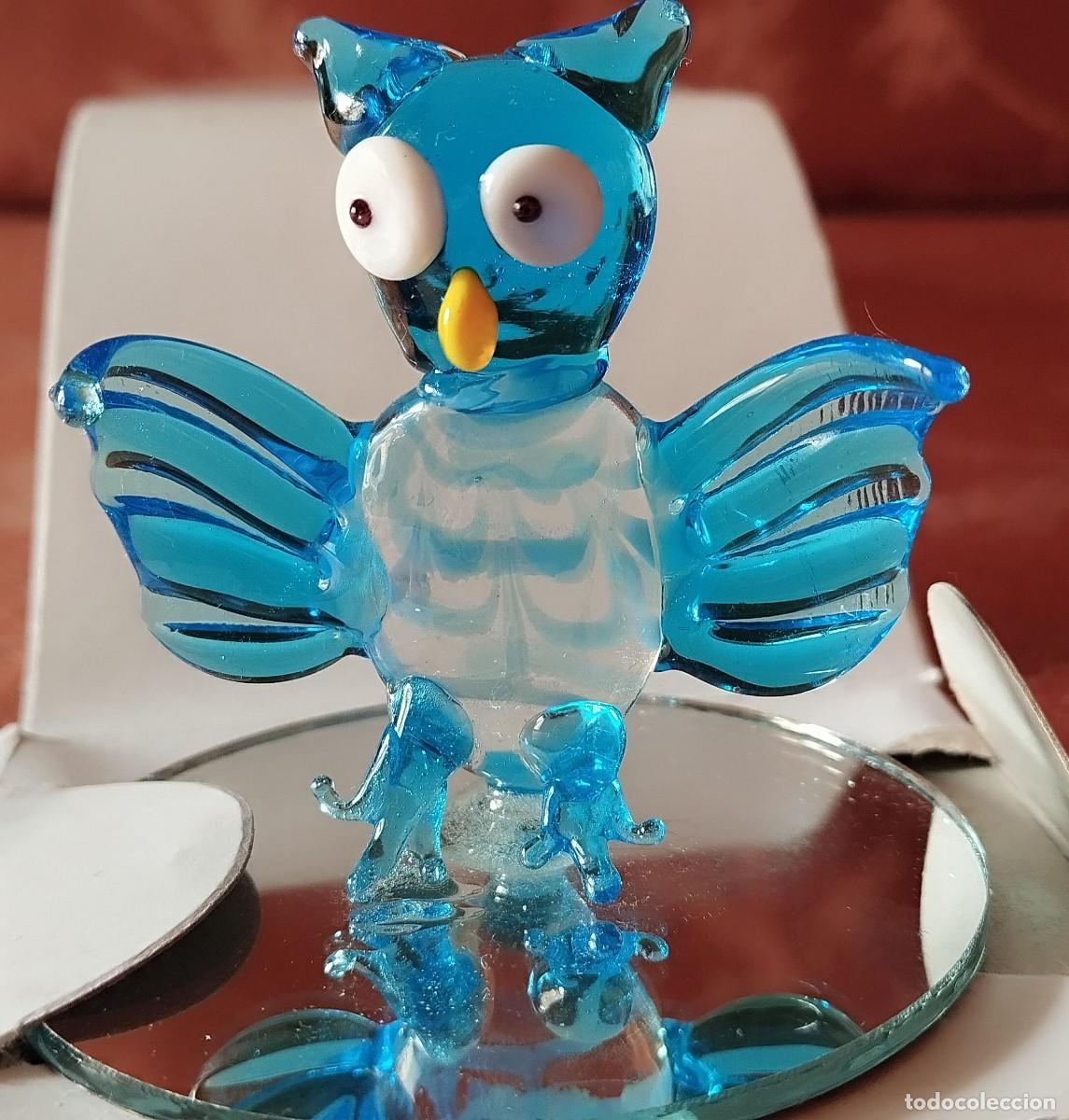 Vintage: PEQUE&Ntilde;A FIGURA DE CRISTAL BUHO CON BASE DE ESPEJO. TIGER