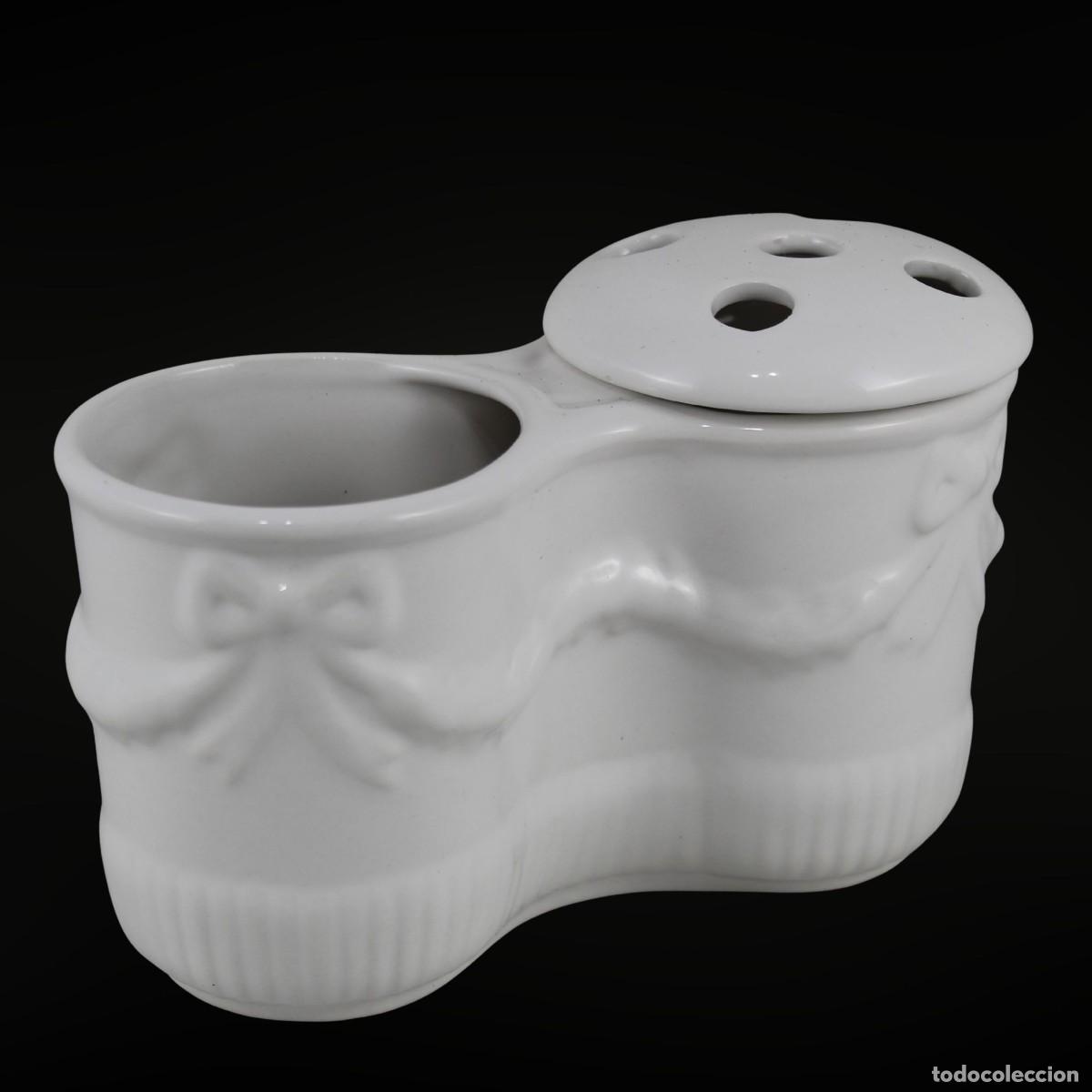 Vintage: Portacepillos Ba&ntilde;o en Porcelana blanca Vintage a&ntilde;os 80