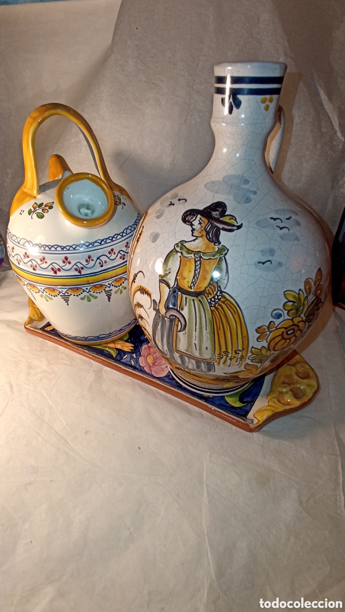 Vintage: Lote 3 Piezas Cer&aacute;mica Ib&eacute;rica de Autor - Talavera y S.P. Corval (Firmadas)