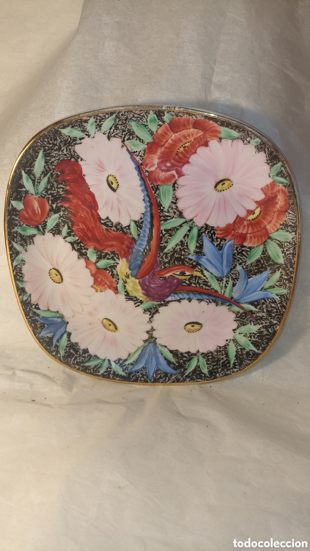 Vintage: Antiguo Plato Cer&aacute;mica OMS Barcelona - Decorado a Mano - 23cm