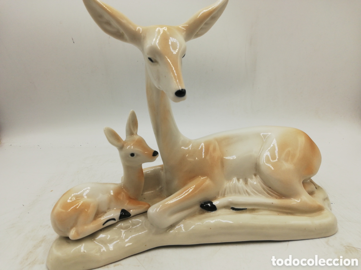 Vintage: Ceramica Figura Ciervo y Cervatillo.