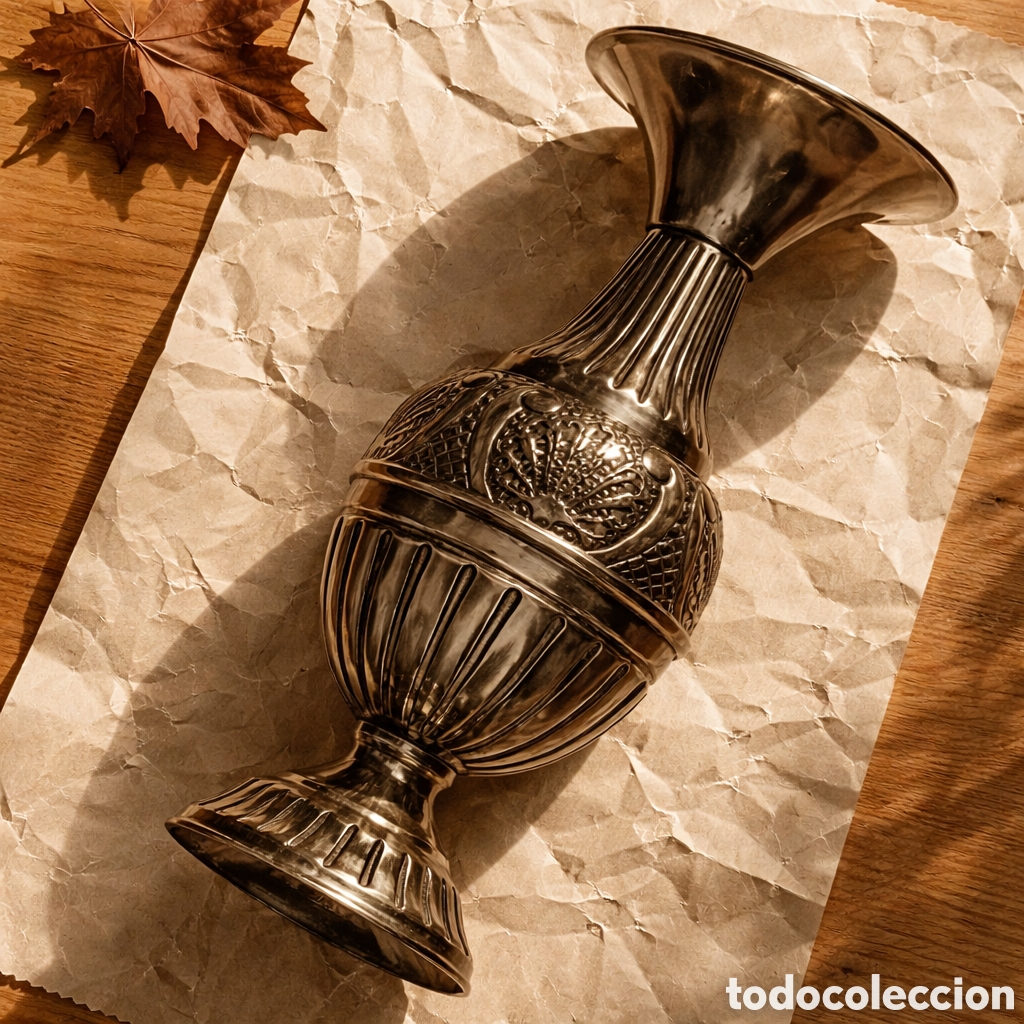 Vintage: Jarr&oacute;n met&aacute;lico decorativo estilo cl&aacute;sico con relieve | pieza elegante vintage