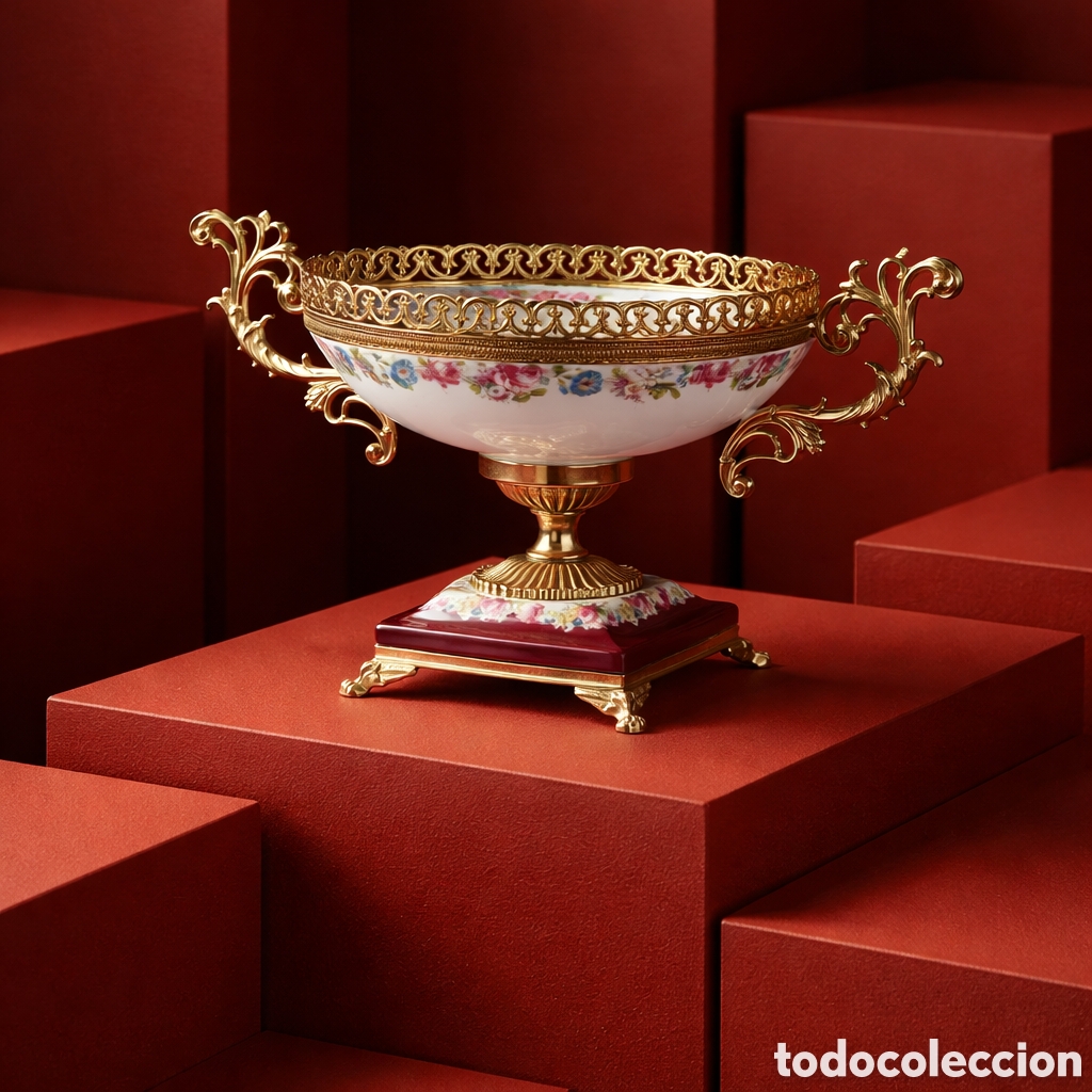 Vintage: Centro de mesa vintage porcelana floral y bronce dorado estilo franc&eacute;s &ndash; pieza decorativa cl&aacute;sica