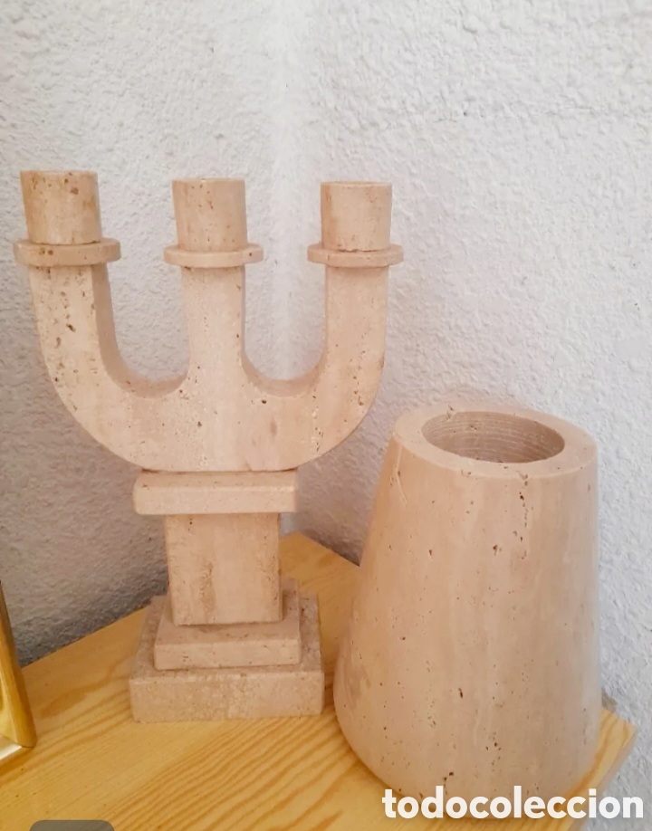 Vintage: Set Candelabro y Jarr&oacute;n Travertino Vintage 70s