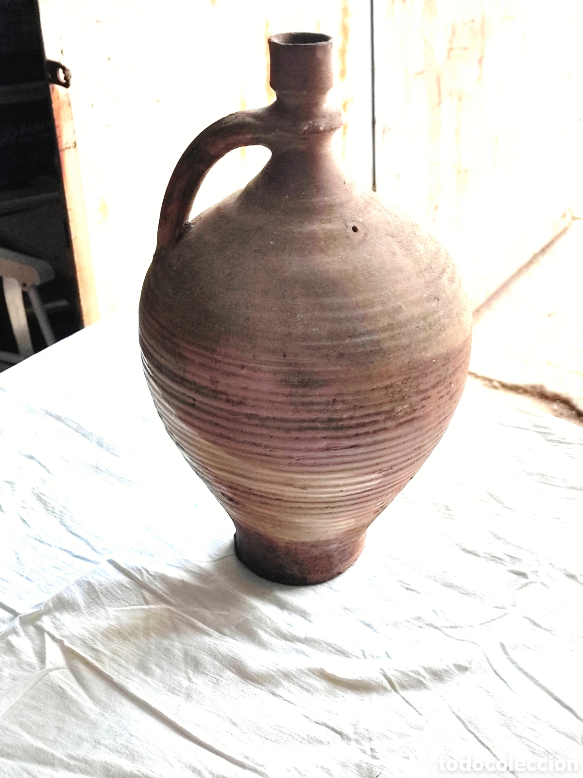 Vintage: ANTIGUO C&Aacute;NTARO O BARRIL CUELLO ESTRECHO RALLADO DE CER&Aacute;MICA BARRO ANTIGUA ALFARER&Iacute;A RIOJANA.