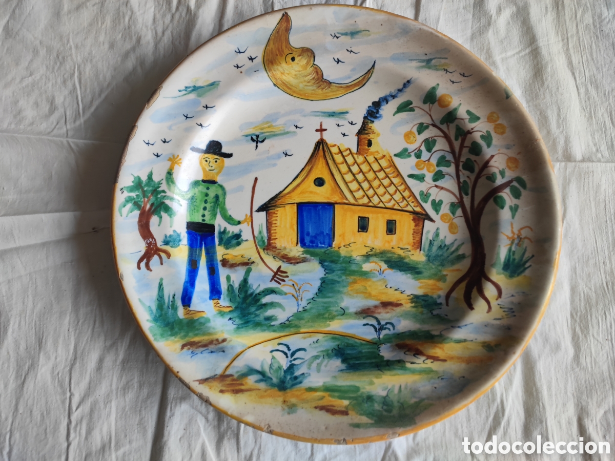 Vintage: GRAN PLATO ANTIGUO PINTADO A MANO