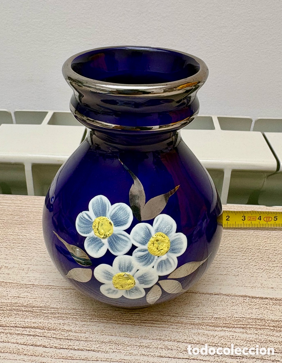 Vintage: Jarr&oacute;n Vintage Azul Cobalto - Porcelana Estilo Limoges - Flores en Relieve