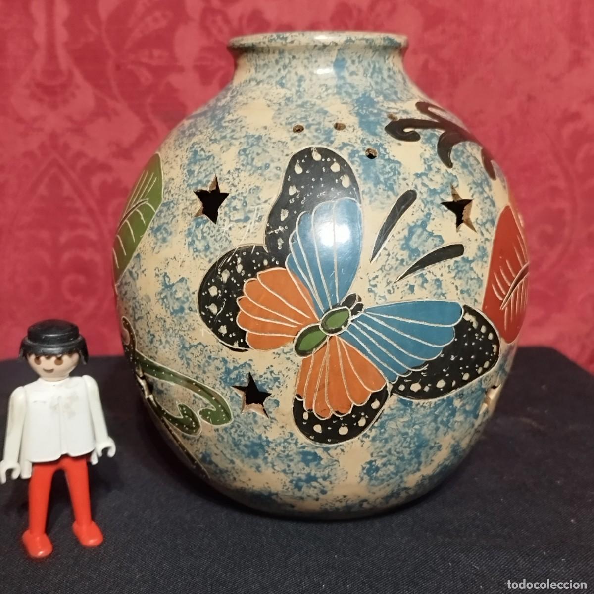 Vintage: PORTAVELAS CERAMICA HECHO A MANO- MARIPOSA COLIBRI - ESTRELLAS -