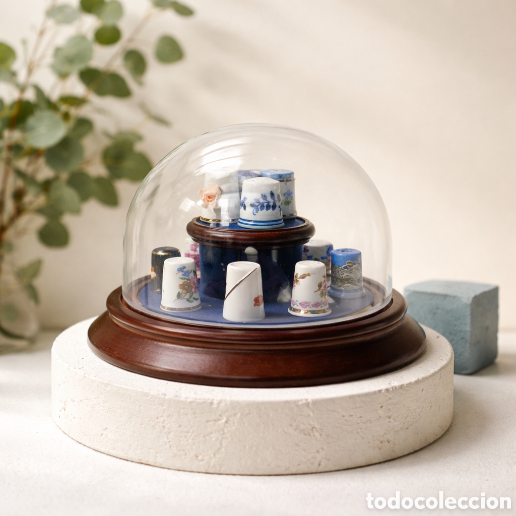 Vintage: Colecci&oacute;n de Dedales de Porcelana de Marcas Europeas con Vitrina &ndash; Kaiser, Ginori y m&aacute;s