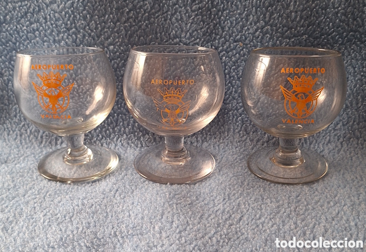 Vintage: Lote de 3 Antiguas Copas de Cristal del Aeropuerto de Valencia