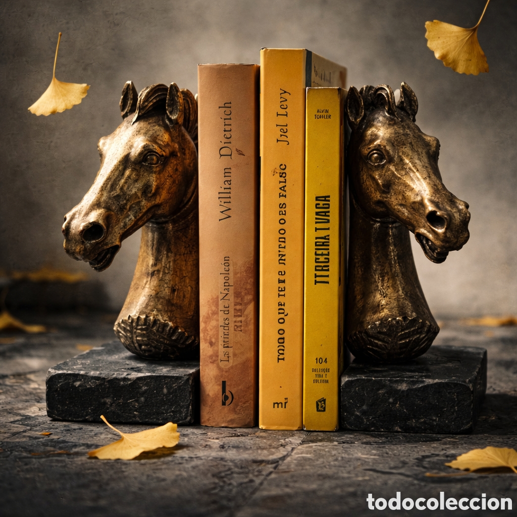 Vintage: Sujetalibros Vintage Caballos Dorados con Base M&aacute;rmol &ndash; Pareja Decorativa
