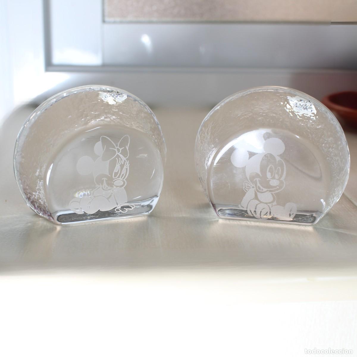 Vintage: 2 Pisapapeles Cristal d'Arques Disney Mickey Mouse y Minnie Mouse Vintage