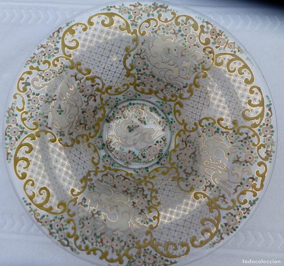 Vintage: CENTRO DE MESA EN CRISTAL. PINTADO A MANO. FIRMADO CIRERA. MIDE 36,50 cm DE DI&Aacute;METRO.