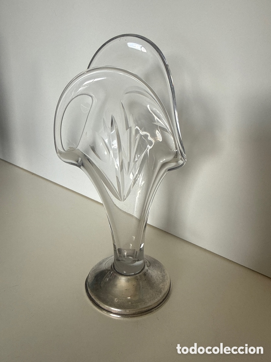 Vintage: Jarr&oacute;n cristal antiguo con pie de plata