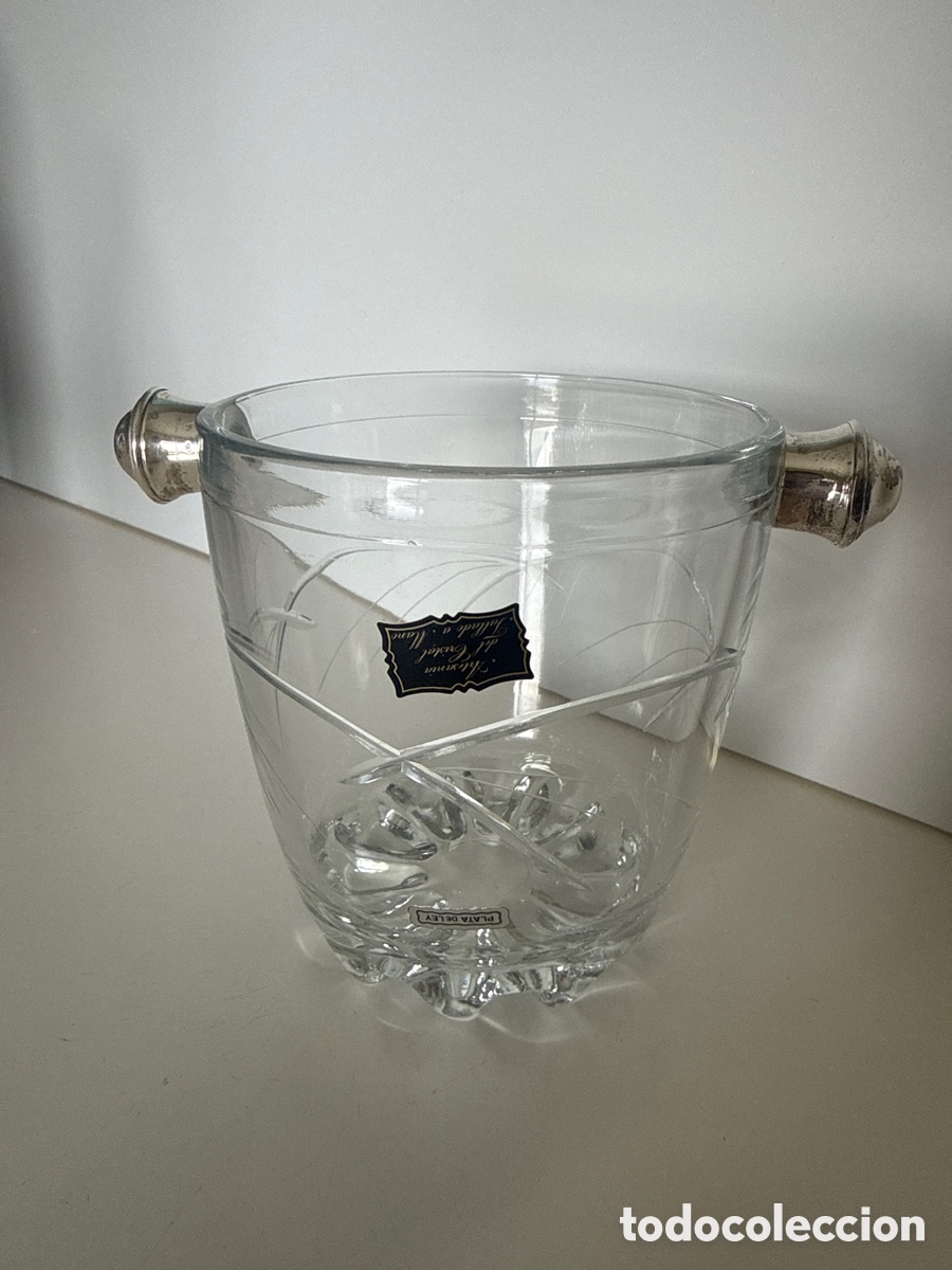 Vintage: Cubitera de cristal y plata