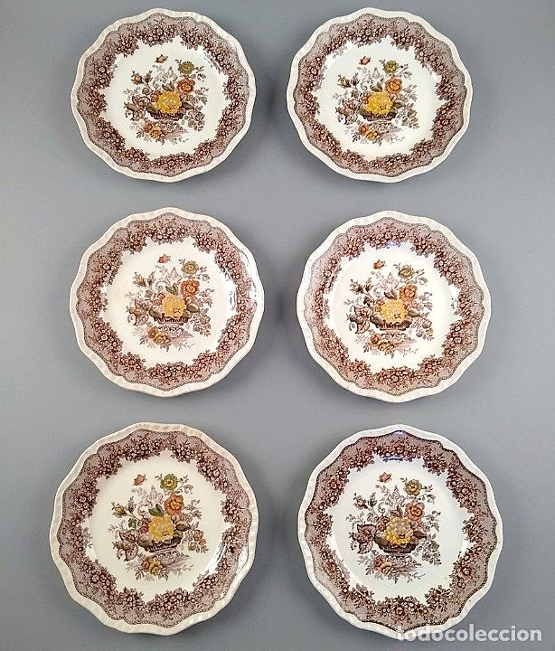 Vintage: Lote 6 Platos Postre Mason's Ironstone England - Modelo Ascot - Cer&aacute;mica Inglesa - A&ntilde;os 50/60
