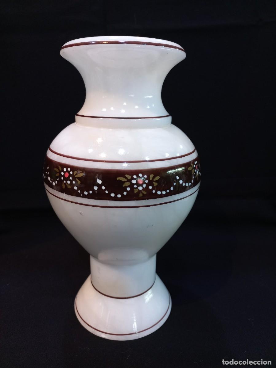 Vintage: JARR&Oacute;N &uml;ALABASTRO&uml; blanco-greca marr&oacute;n (25cm)