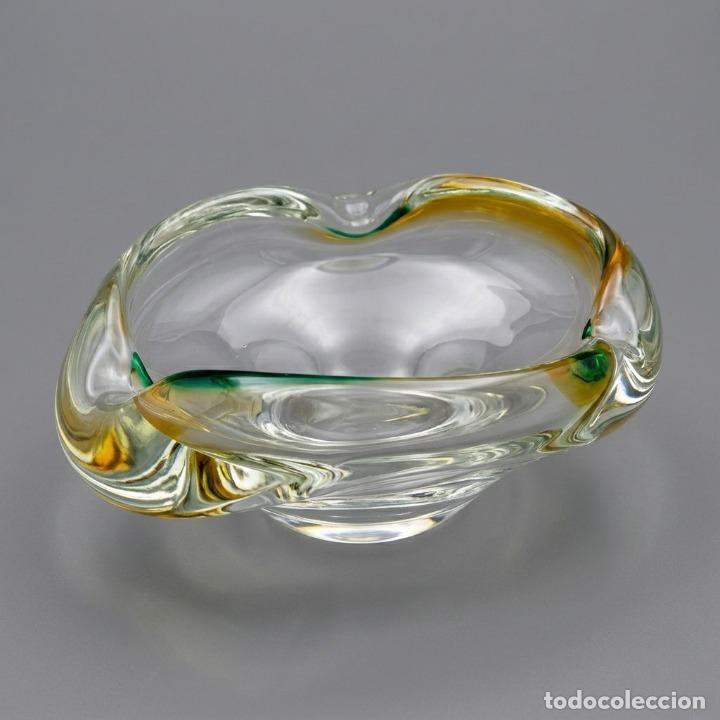 Vintage: Cenicero vintage cristal art&iacute;stico estilo Murano a&ntilde;os 60 70 verde &aacute;mbar