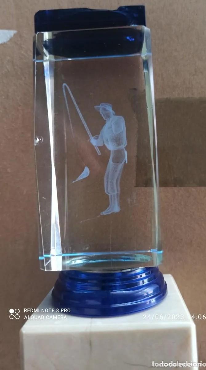 Vintage: Pescador en cristal tallado con l&aacute;ser