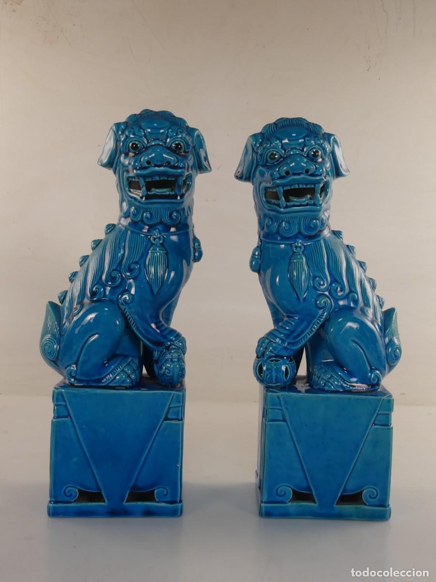 Vintage: Vintage Pareja de Leones Foo Porcelana de Colecci&oacute;n Excelente Decoraci&oacute;n Sobremesa. miden 30 cm