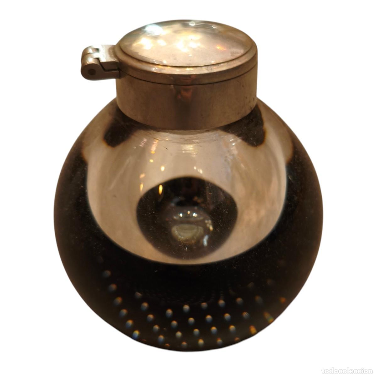 Vintage: Antiguo tintero de escritorio - Vidrio macizo estilo burbujas &rdquo;Bullicante&rdquo; - Tap&oacute;n met&aacute;lico de bisag