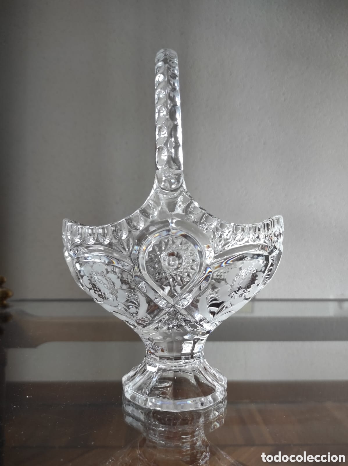 Vintage: Cesta de cristal hecha a mano