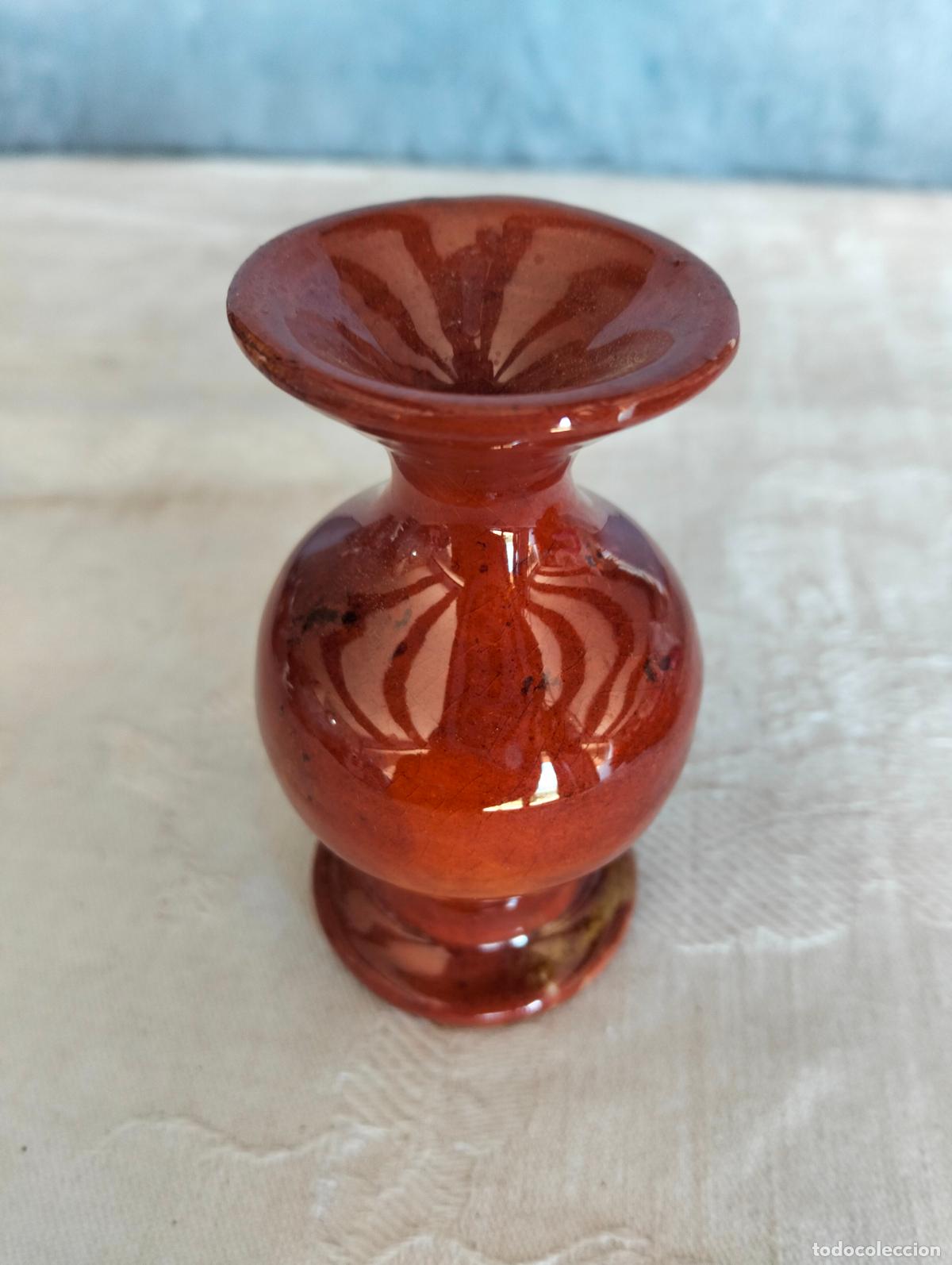 Vintage: Jarr&oacute;n jarroncito miniatura cer&aacute;mica marr&oacute;n brillante decorativo vintage peque&ntilde;o 8,5cm