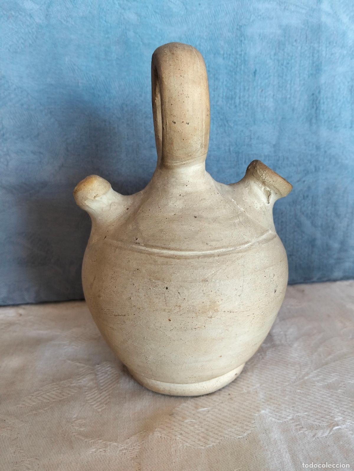 Vintage: Botijo para el agua c&aacute;ntir miniatura cer&aacute;mica gris marr&oacute;n decorativo vintage peque&ntilde;o 15cm