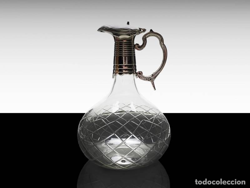 Vintage: Jarra de cristal antigua; niquelada; estilo victoriano (1470)