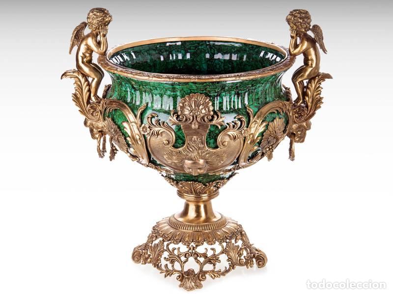 Vintage: Jarr&oacute;n de porcelana y bronce con &aacute;ngeles querubines - Art Nouveau - 62 cm (1446)