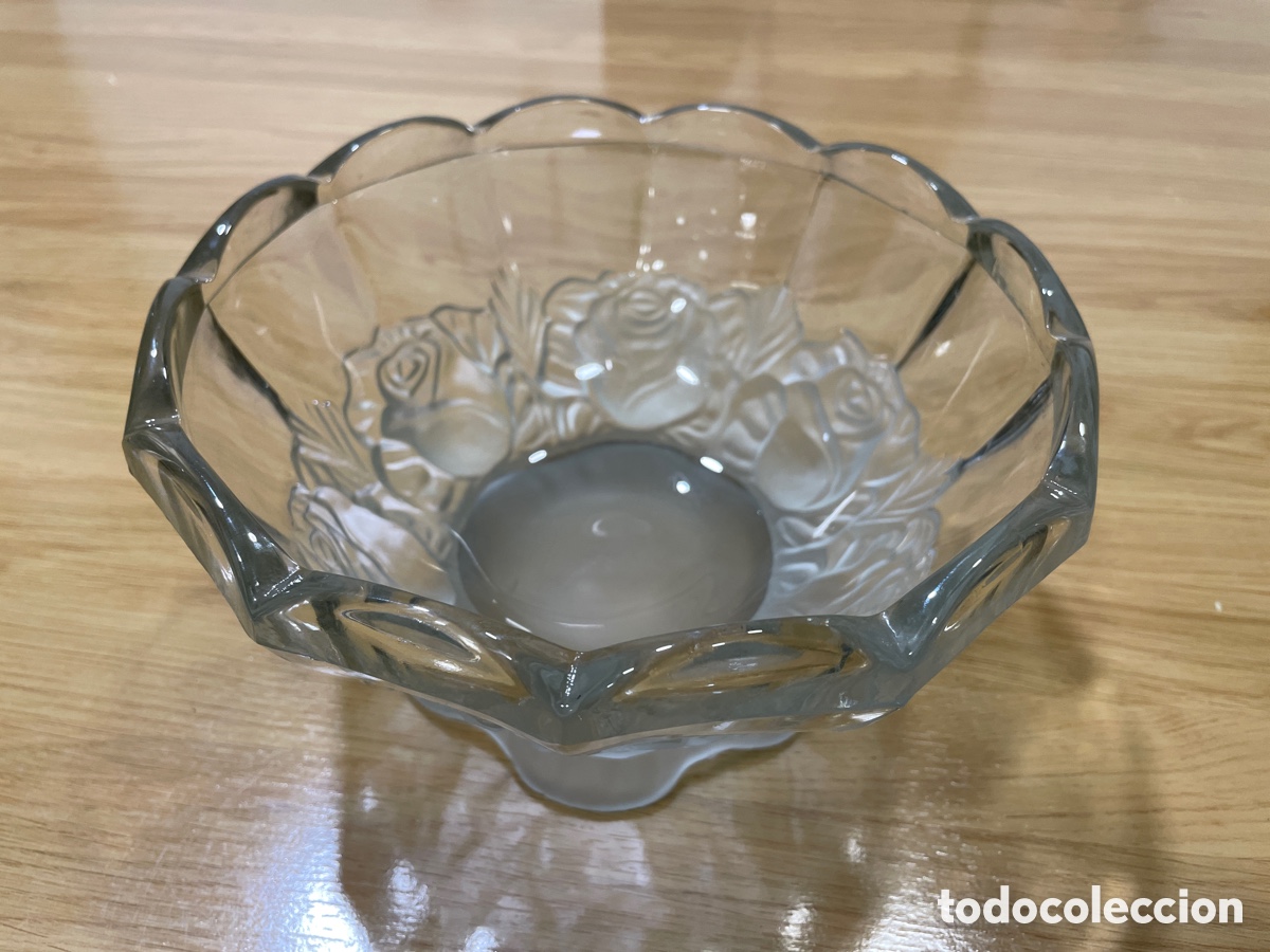 Vintage: Cuenco cristal glaseado 20cm con pie rosas y hojas