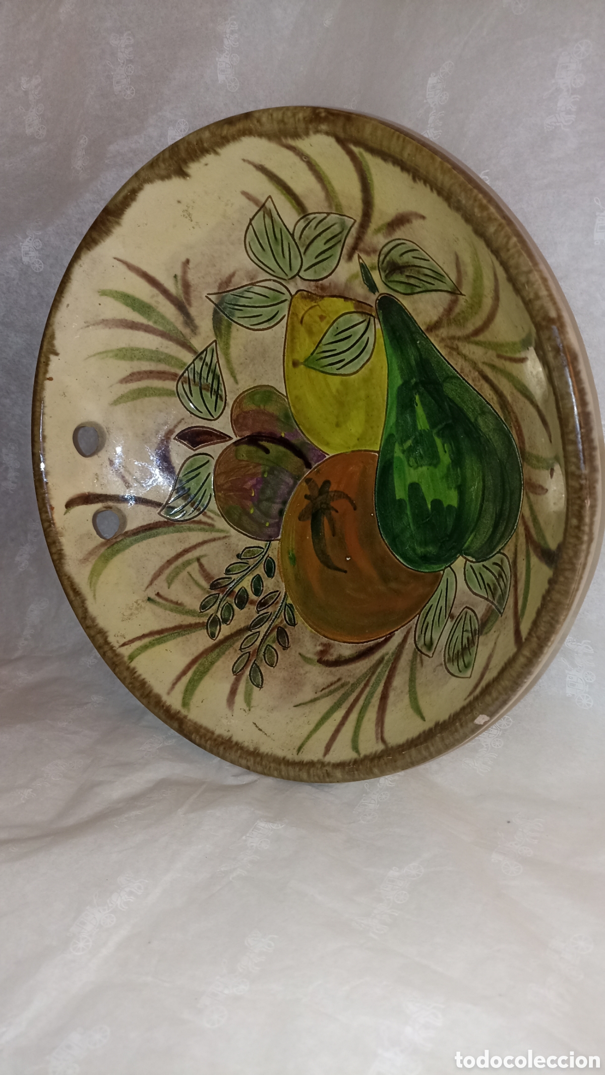 Vintage: Gran Cuenco de Cer&aacute;mica Pintado a Mano - 28 cm - Motivos Frutales
