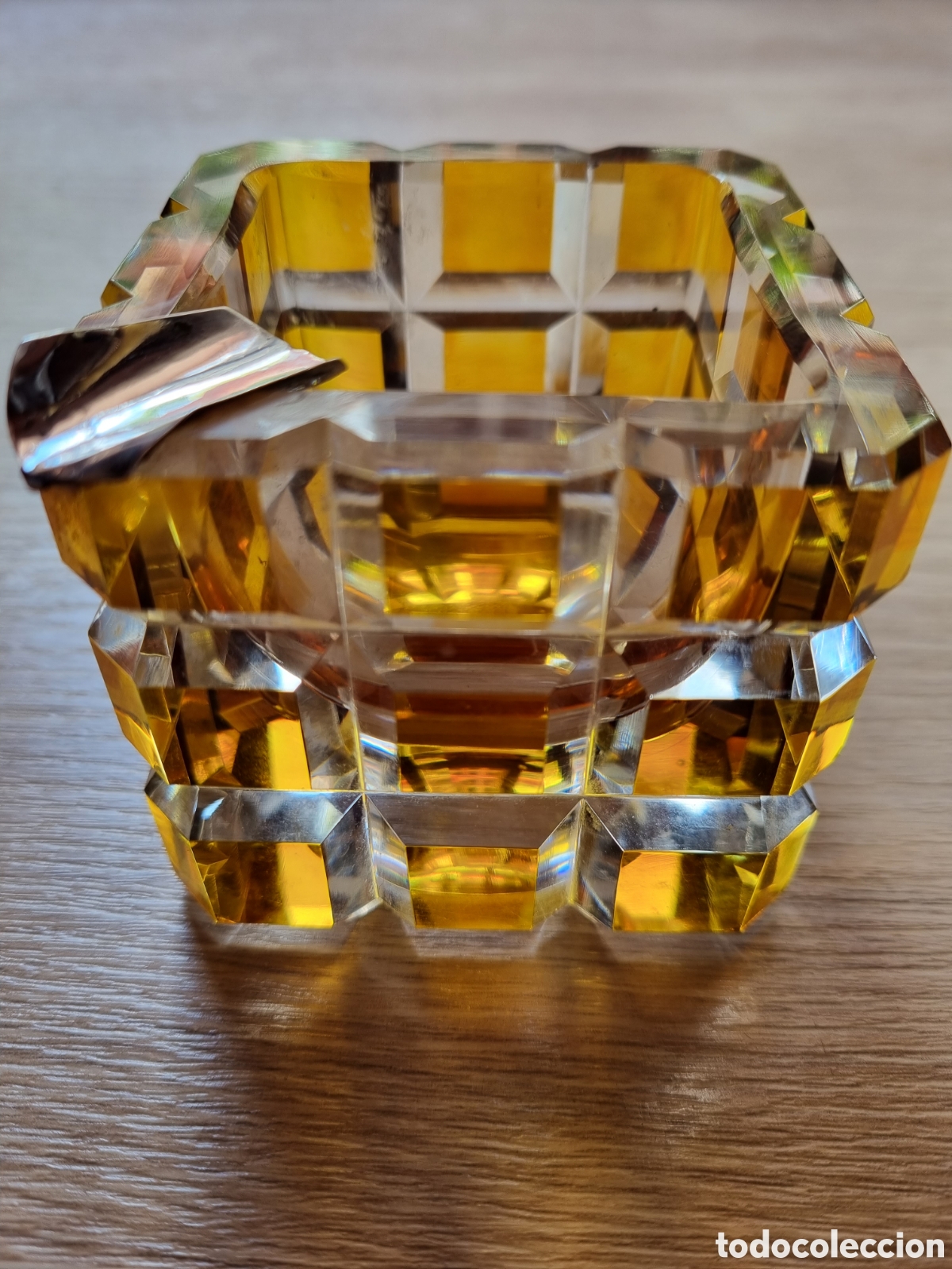 Vintage: Murano. Cenicero/ recipiente cristal de murano facetado y plata. Dise&ntilde;o poligonal. Sin uso. 7 cm.