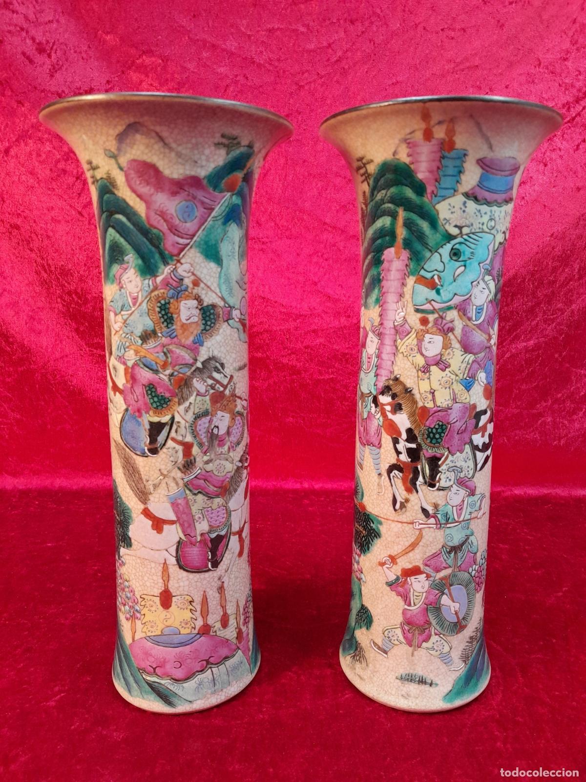 Vintage: PAREJA DE JARRONES DE PORCELANA CHINA. CRACKLE GLAZE.JINGDEZHEN. MEDIADOS S.XX