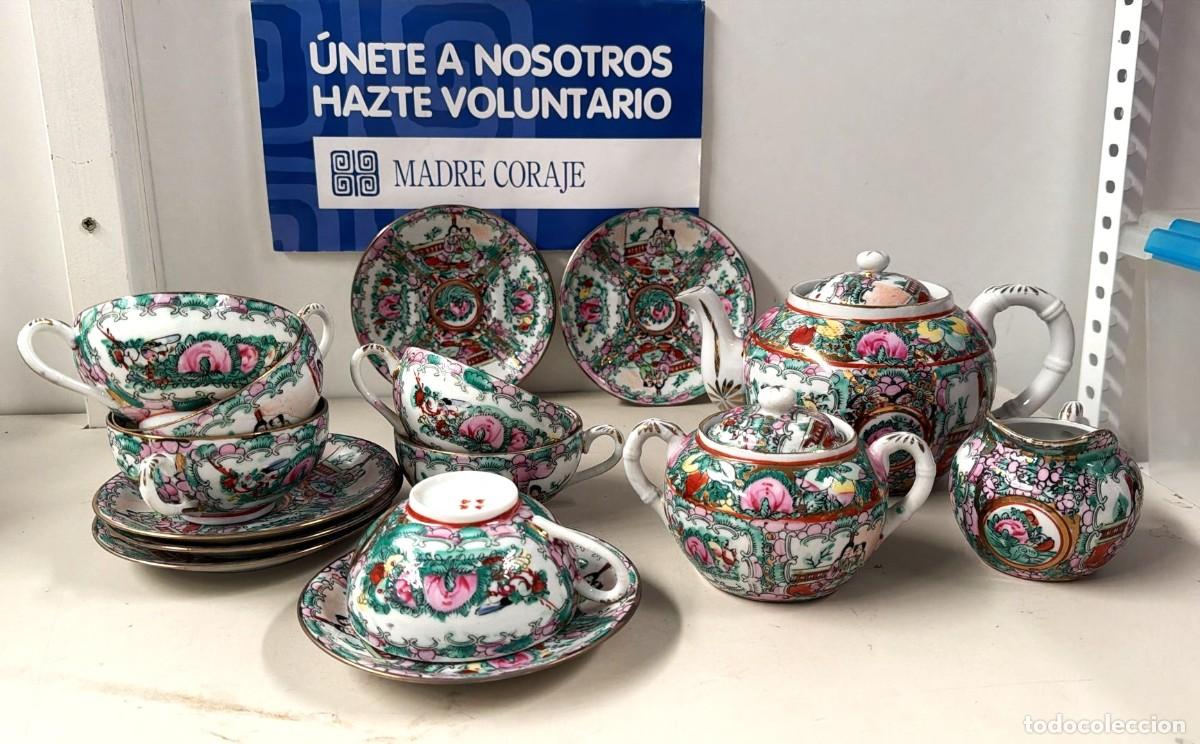 Vintage: Juego de t&eacute; de porcelana china vintage completo estilo Macao o Cant&oacute;n