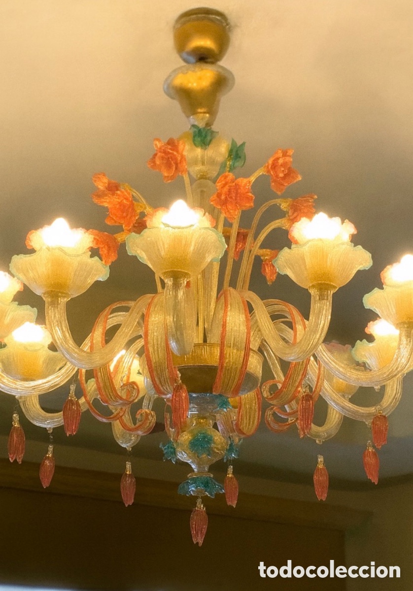 Vintage: L&aacute;mpara De Majo Murano 8004 K10 10 brazos cristal veneciano Roche Bobois