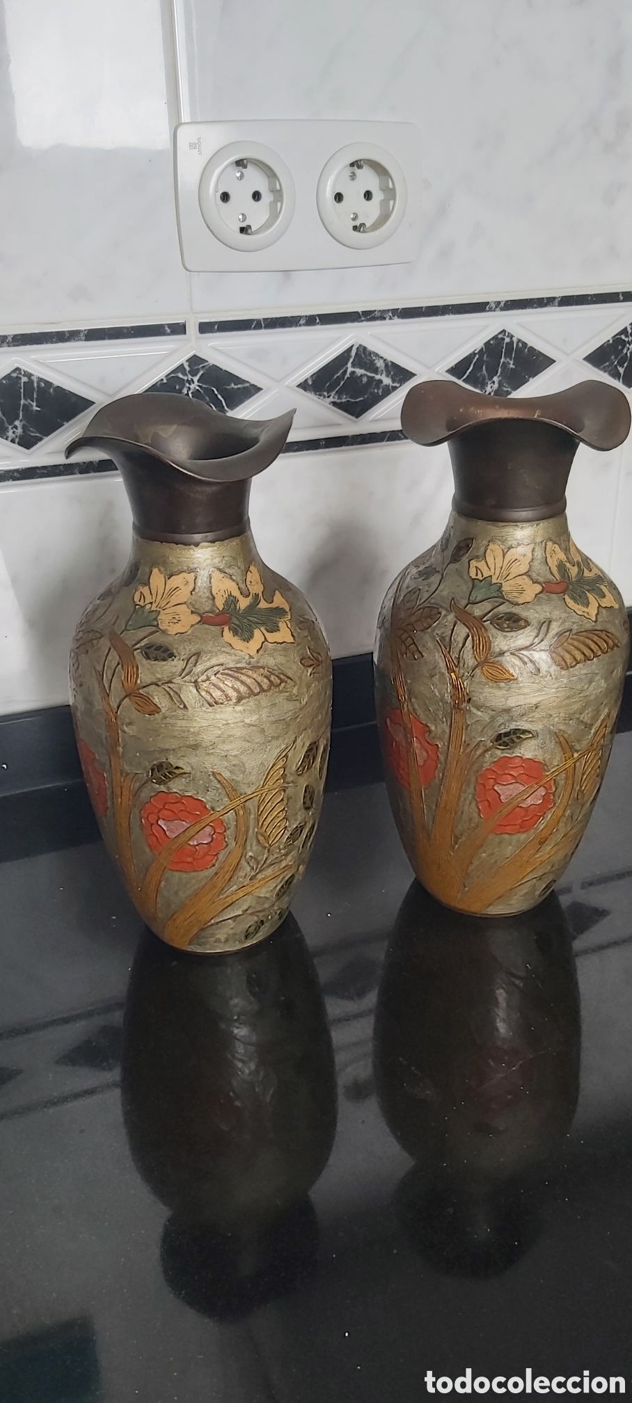 Vintage: Jarrones Vintage Lat&oacute;n Esmaltado (27cm) MCM