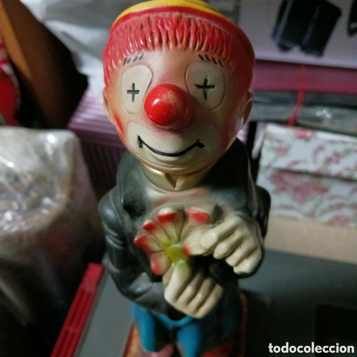 Vintage: Payaso en pie con flor policromado - Foto 2