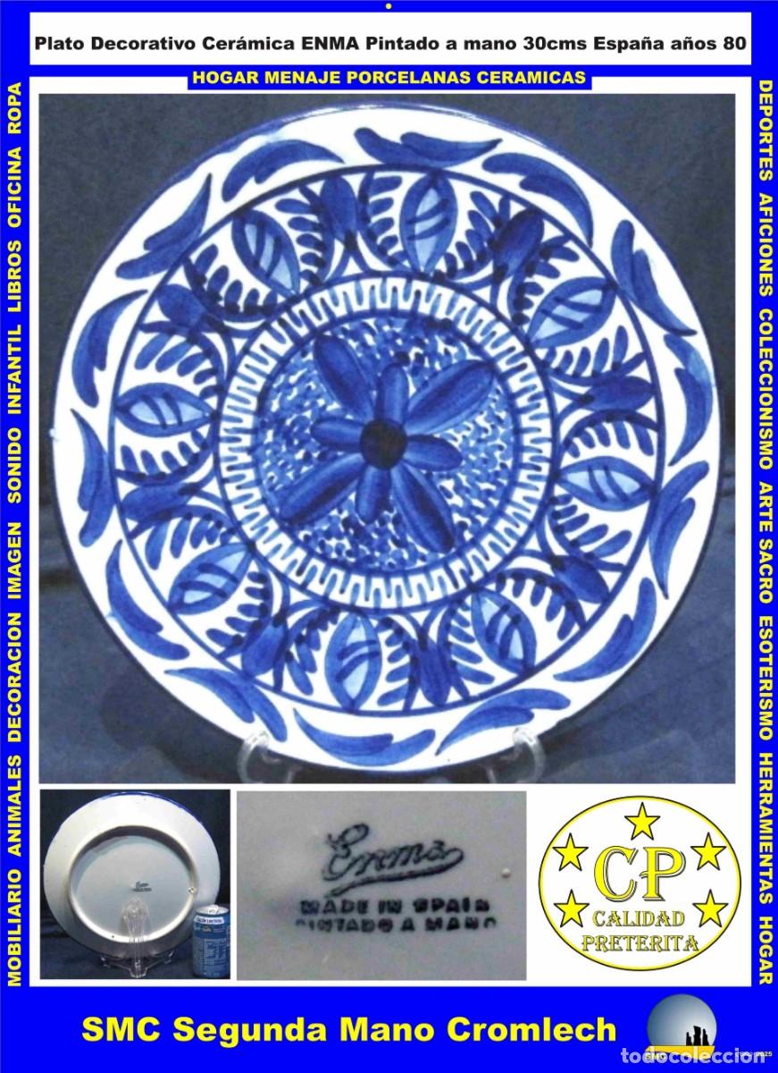 Vintage: PLATO Decorativo ENMA Fabricado en Espa&ntilde;a Pintado a Mano. 30cms. A&ntilde;os 80 Calidad Pret&eacute;rita