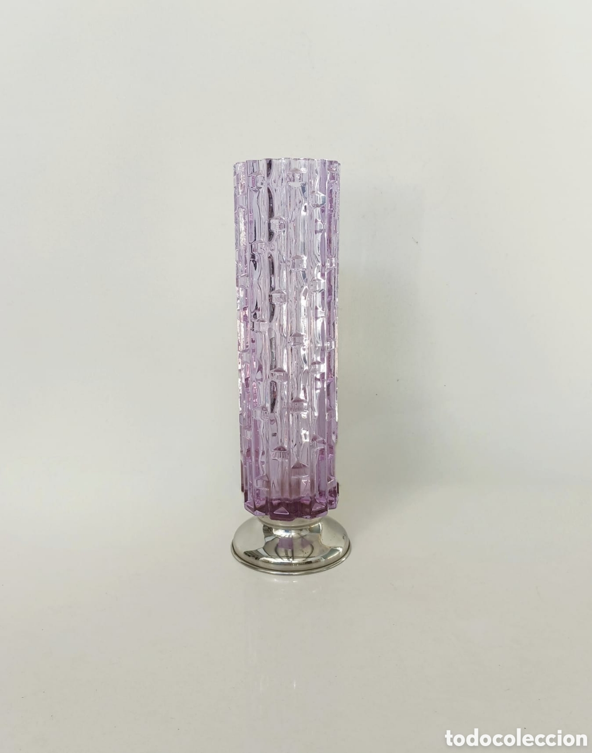Vintage: JARRON VINTAGE 38CM CRISTAL BASE ACERO A&Ntilde;OS 70 // MORADO VIOLETA MID CENTURY MODERN SPACE AGE
