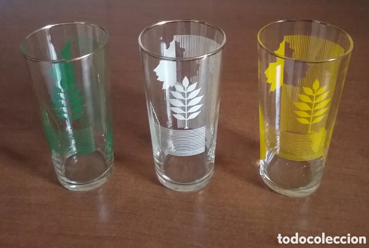 Vintage: 3 VASOS CRISTAL ALTOS.DECORADOS EN COLORES.VINTAGE.A&Ntilde;OS 70
