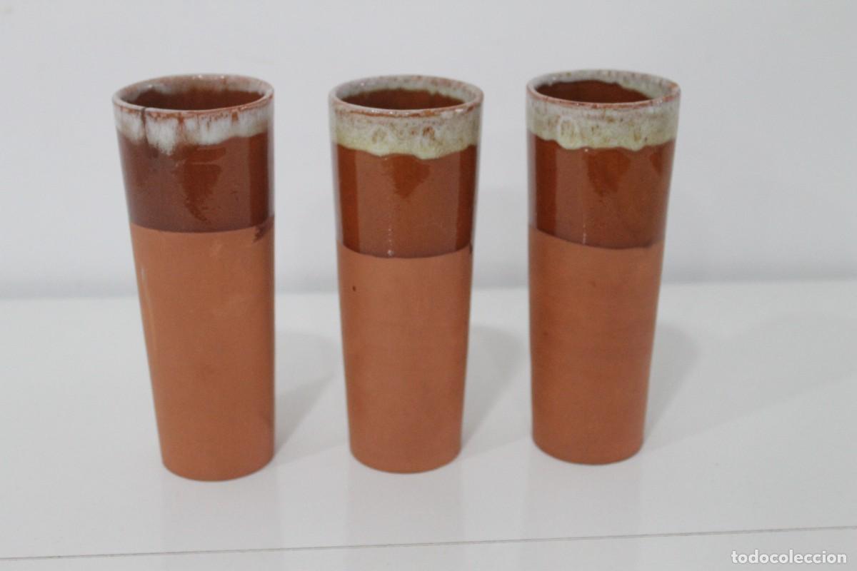 Vintage: 3 VASOS BARRO 16 CM TIPO TUBO