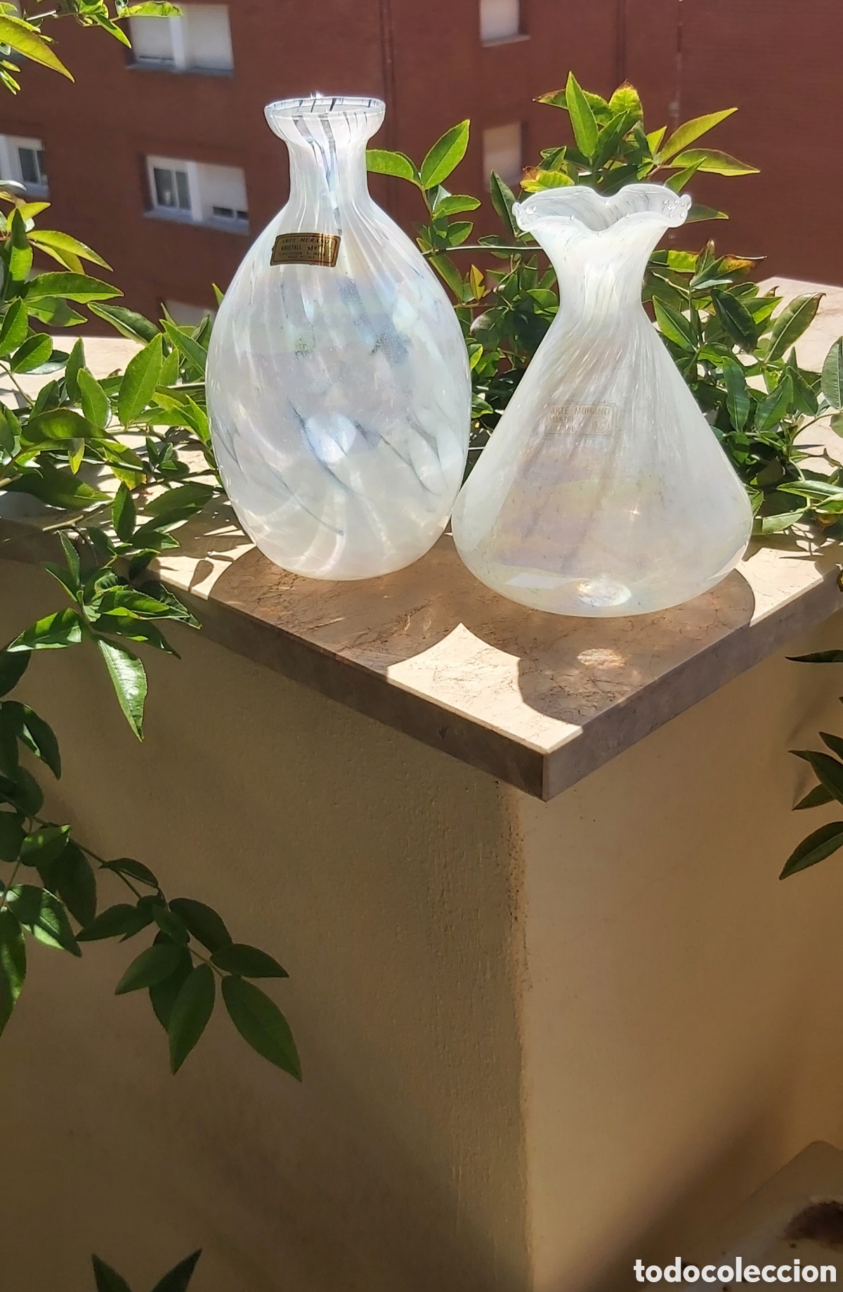 Vintage: Pareja de jarrones Vintage Cristal de Murano - Blanco Iridiscente