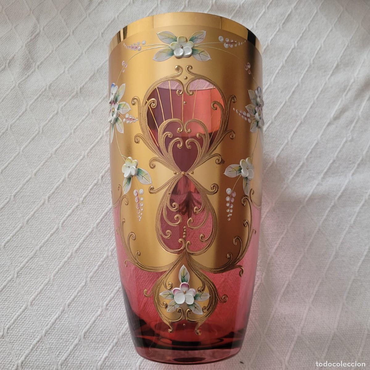 Vintage: Precioso jarr&oacute;n de cristal decorado