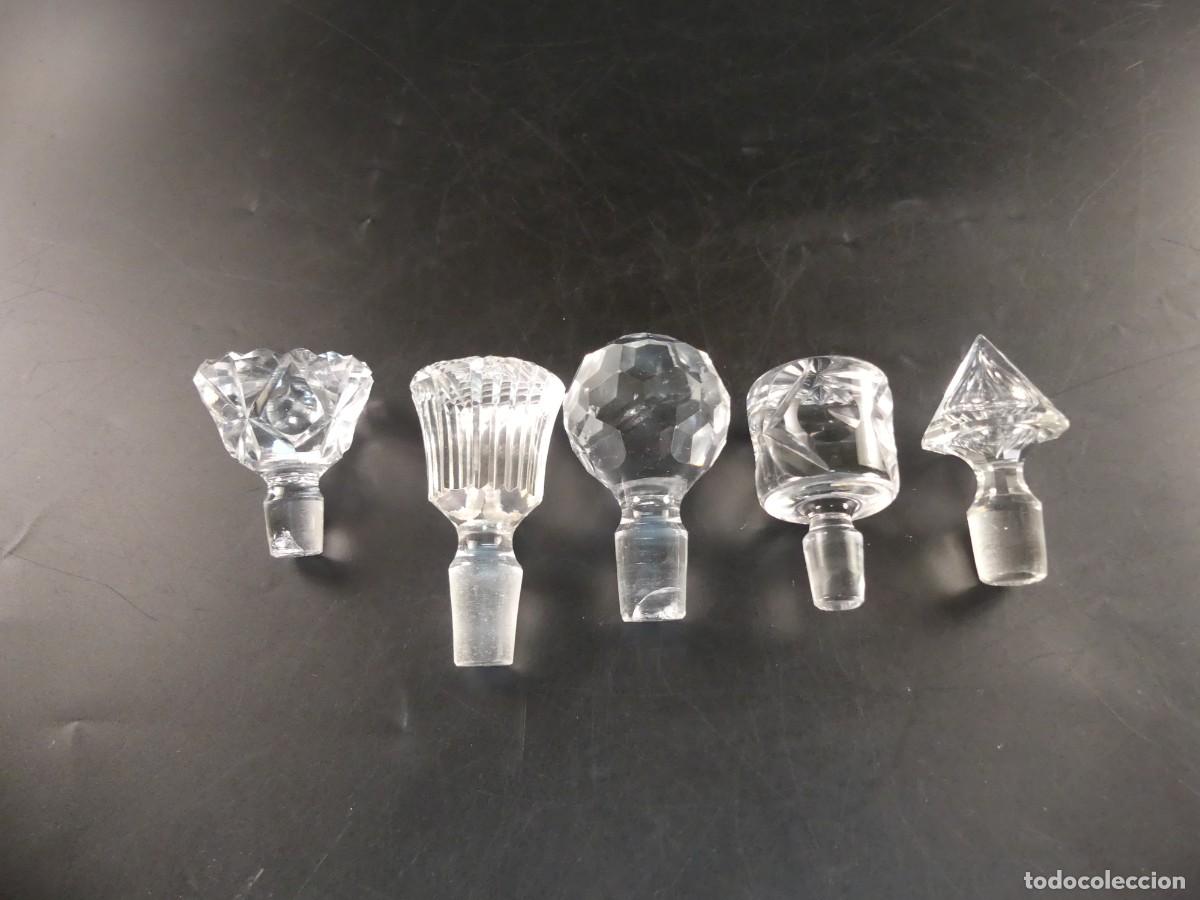 Vintage: LOTE DE 5 TAPONES DE CRISTAL PARA LICORERAS BOTELLAS