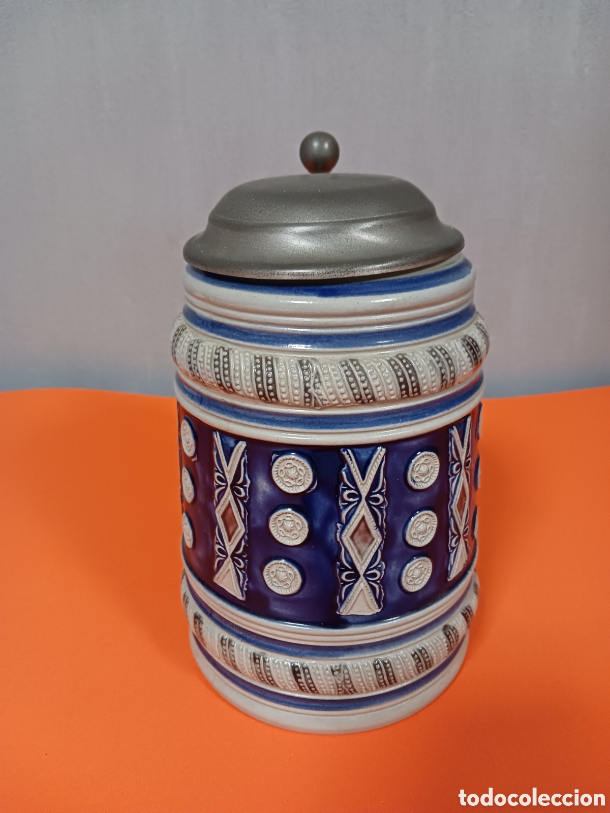 Vintage: Jarra cerveza con tapa de Zinc.